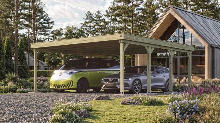 Doppelcarport 609 (576×591, grün imprägniert) – weka doppelcarport 609